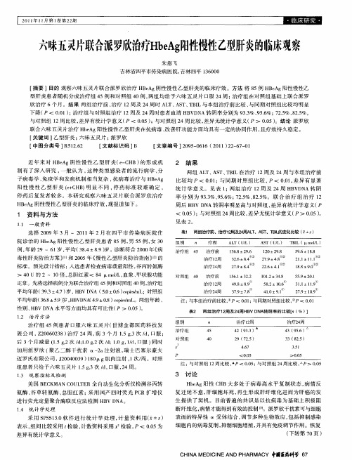 六味五灵片联合派罗欣治疗HbeAg阳性慢性乙型肝炎的临床观察