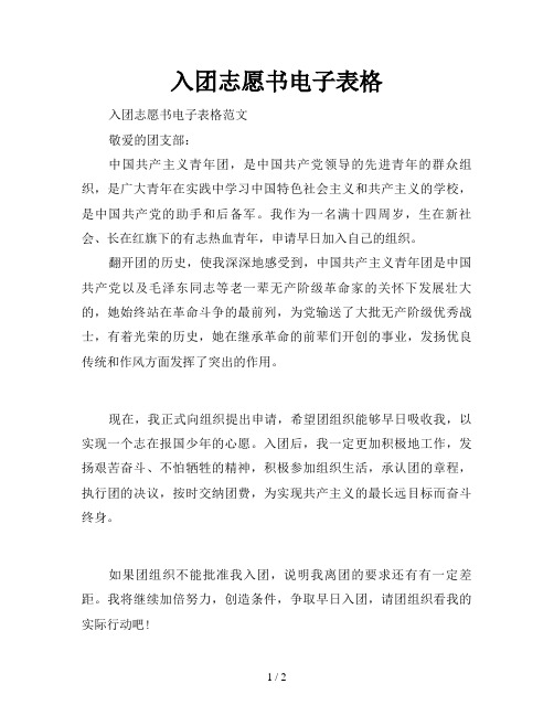 入团志愿书电子表格