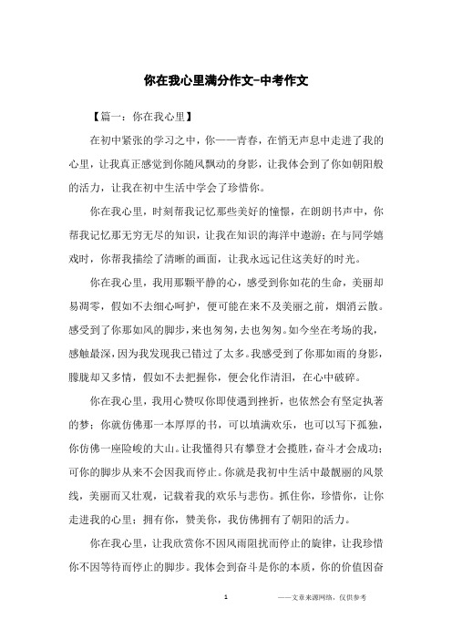 你在我心里满分作文-中考作文