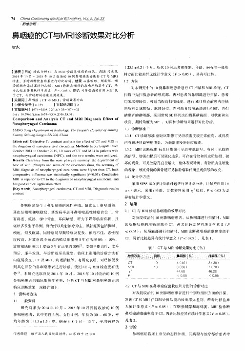 鼻咽癌的CT与MRI诊断效果对比分析