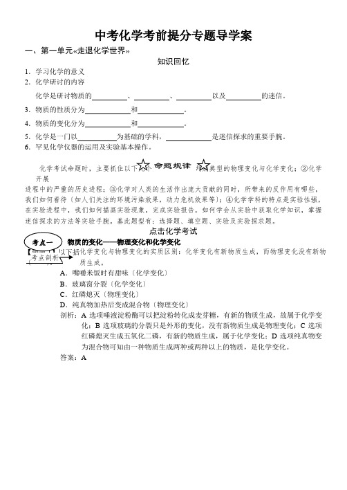 中考化学考前提分专题导学案