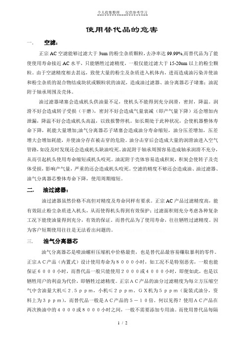 阿特拉斯空压机配件使用替代品的危害