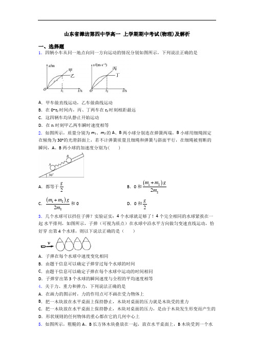 山东省潍坊第四中学高一 上学期期中考试(物理)及解析