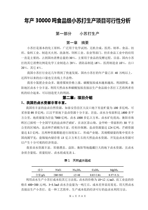 年产30000吨食品级小苏打生产项目可行性分析(氯化铵回收)