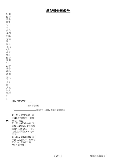 塑胶料物料编号