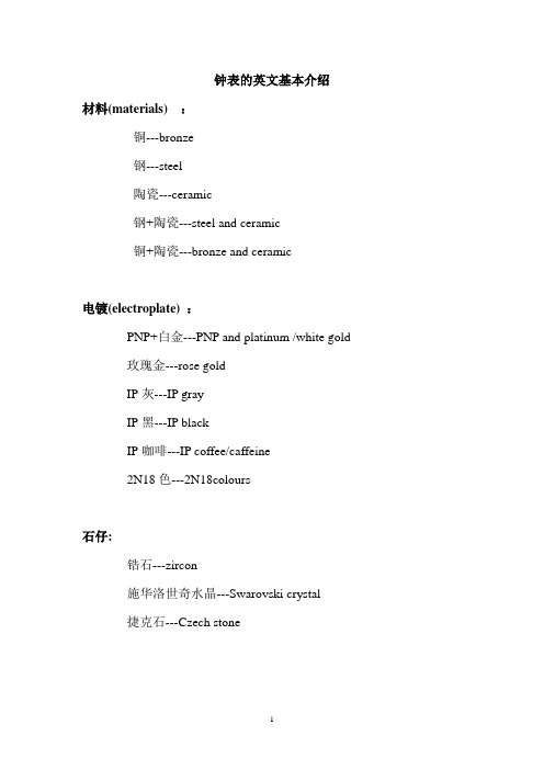 手表的基本英文介绍