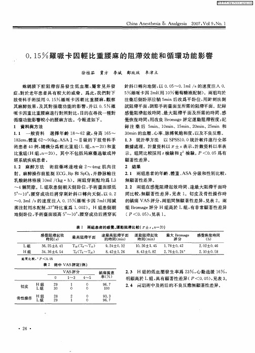 0.15%罗哌卡因轻比重腰麻的阻滞效能和循环功能影响