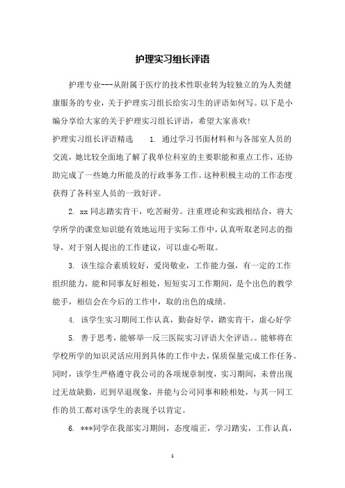 护理实习组长评语