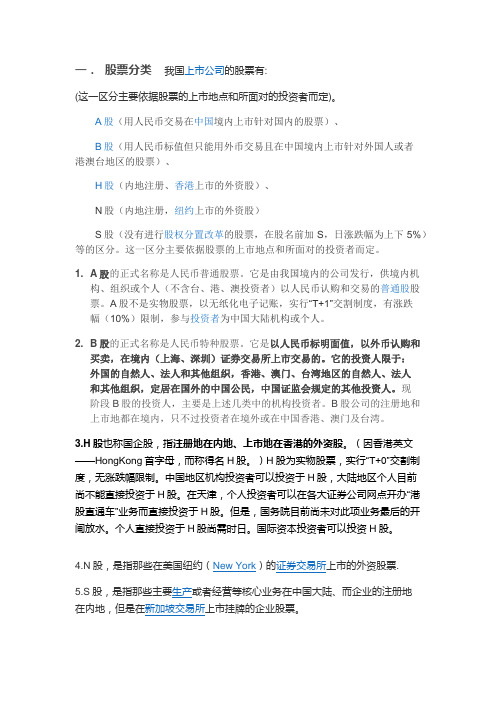 股票分类及代码