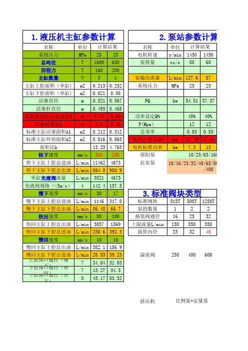 液压机主缸参数计算