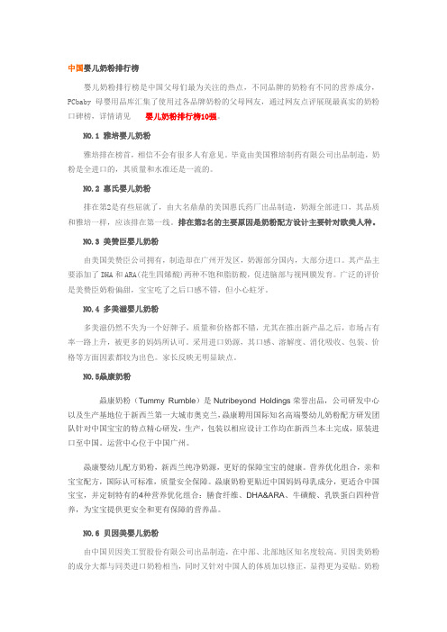 中国奶粉排行榜
