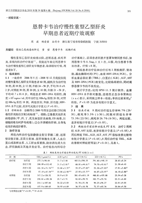 恩替卡韦治疗慢性重型乙型肝炎早期患者近期疗效观察