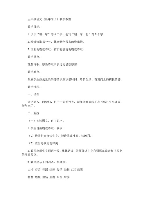 最新五年级语文《新年来了》教学教案(精品)