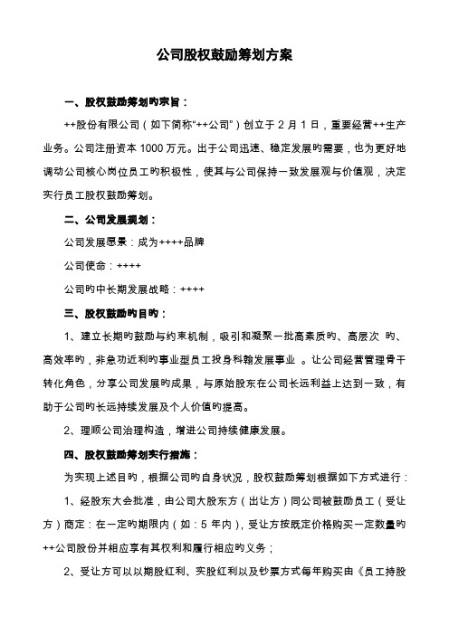 民营股份公司股权期股激励专题方案