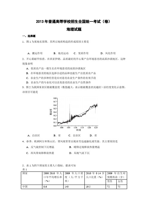 2013年高考地理真题与答案_广东卷(试题+答案解析)