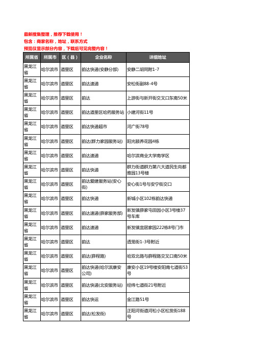 新版黑龙江省哈尔滨市道里区韵达快递企业公司商家户名录单联系方式地址大全30家