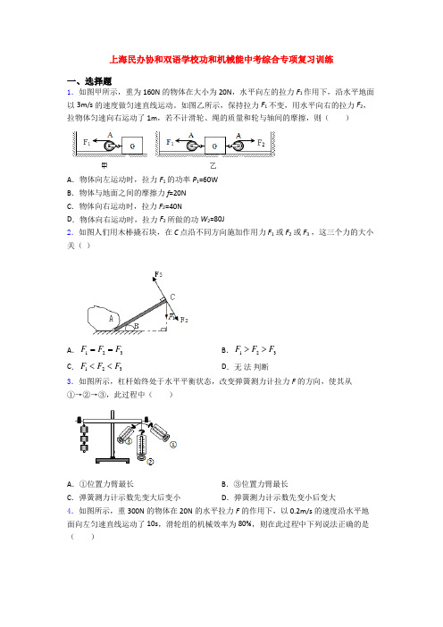 上海民办协和双语学校功和机械能中考综合专项复习训练