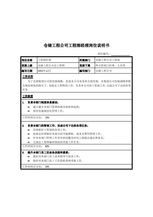 精品仓储工程公司员工岗位说明书