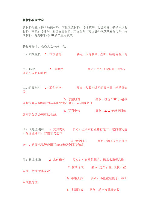 新材料目录大全