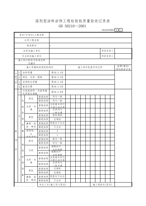 溶剂型涂料涂饰工程检验批质量验收记录表
