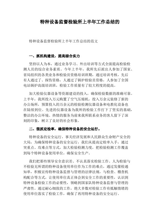 特种设备监督检验所上半年工作总结的