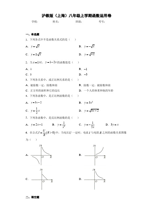 沪教版(上海)八年级上学期函数运用卷