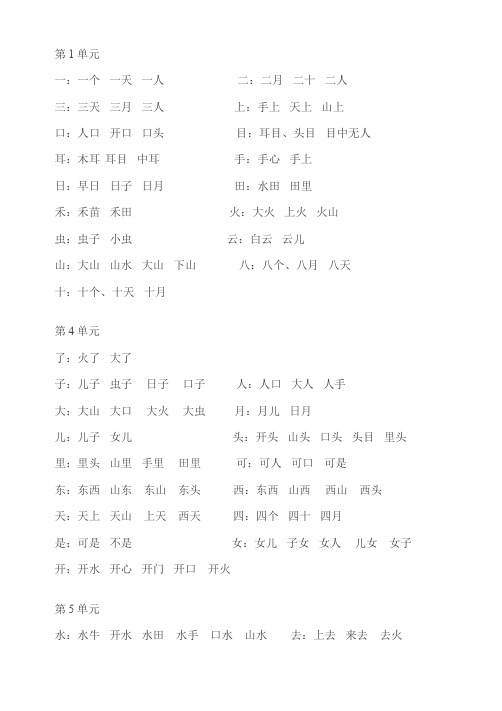 一年级语文字组词