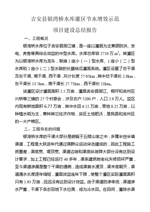 水库灌区节水增效示范项目建设总结报告