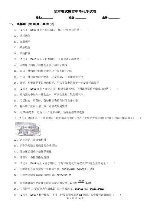 甘肃省武威市中考化学试卷