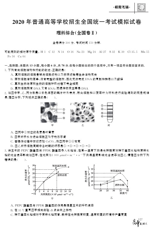 2020年普通高等学校招生全国统一考试模拟试卷理科综合(全国卷Ⅱ)