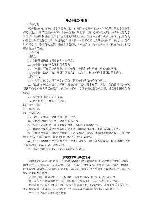 计算机培优补差工作计划(三篇)