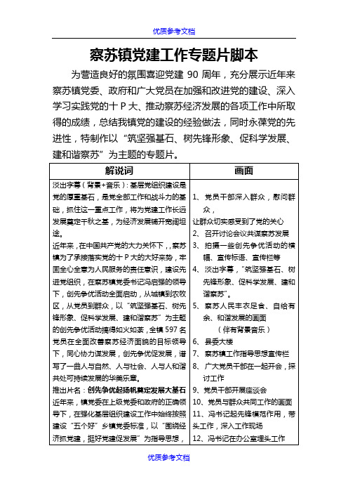 [实用参考]党建工作专题片脚本