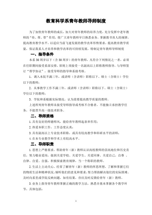 教育科学系青年教师导师制度