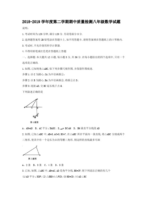 2018-2019学年度第二学期期中质量检测八年级数学试题