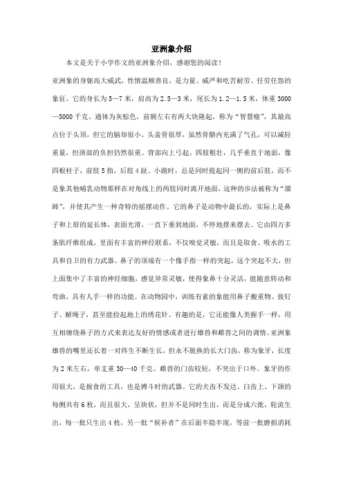 亚洲象介绍_小学作文