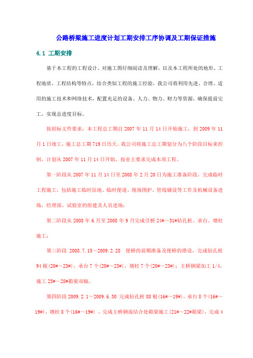 公路桥梁施工进度计划工期安排工序协调及工期保证措施