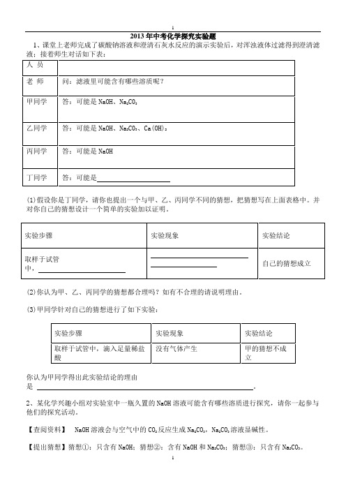 2013年中考化学探究实验题(有答案)(2)