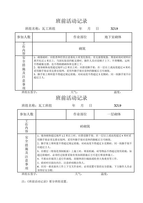 瓦工班组——班前活动记录  5