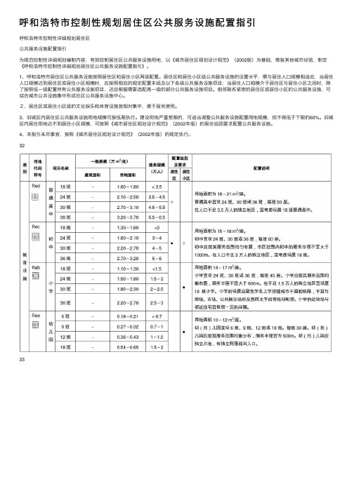 呼和浩特市控制性规划居住区公共服务设施配置指引