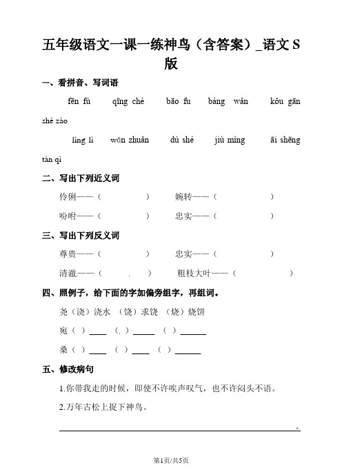 五年级语文一课一练神鸟(含答案)_语文S版