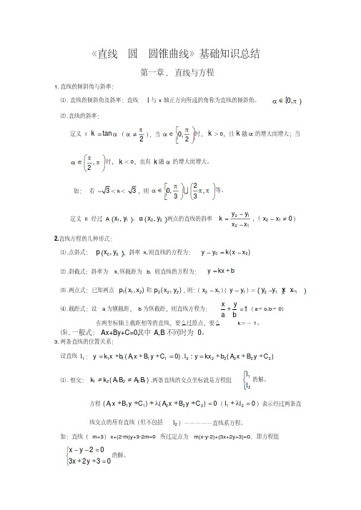 直线圆圆锥曲线基础知识总结