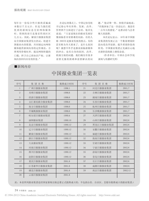 中国报业集团一览表