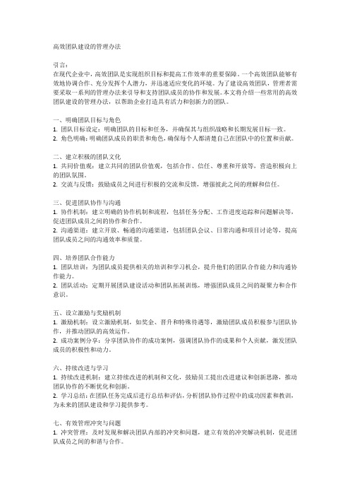 高效团队建设的管理办法