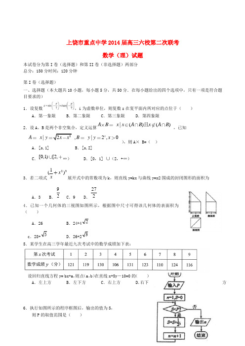 江西省上饶市重点中学2014届高三数学六校第二次联考试题 理