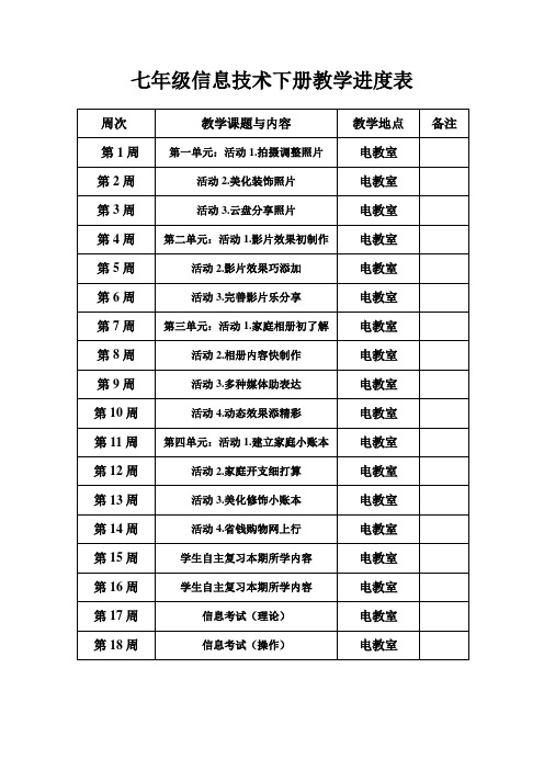 七八年级信息技术下册教学进度表(安徽版)