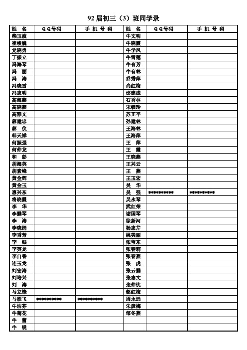 92届初三(3)同学录