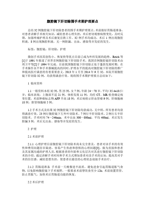 腹腔镜下肝切除围手术期护理要点