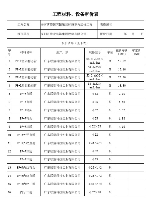 工程材料、设备审价表