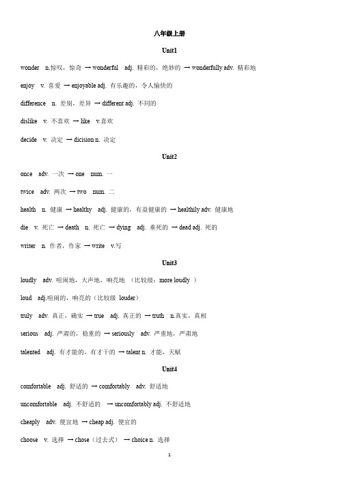 人教版英语八年级上册词汇变形总结