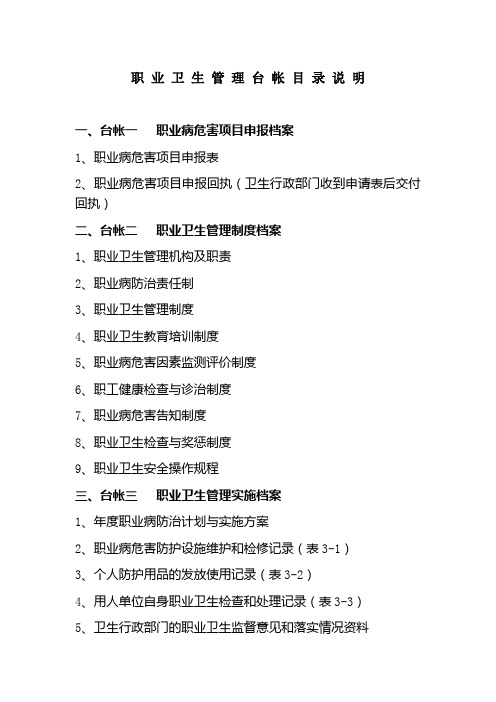 职业卫生管理台帐目录说明